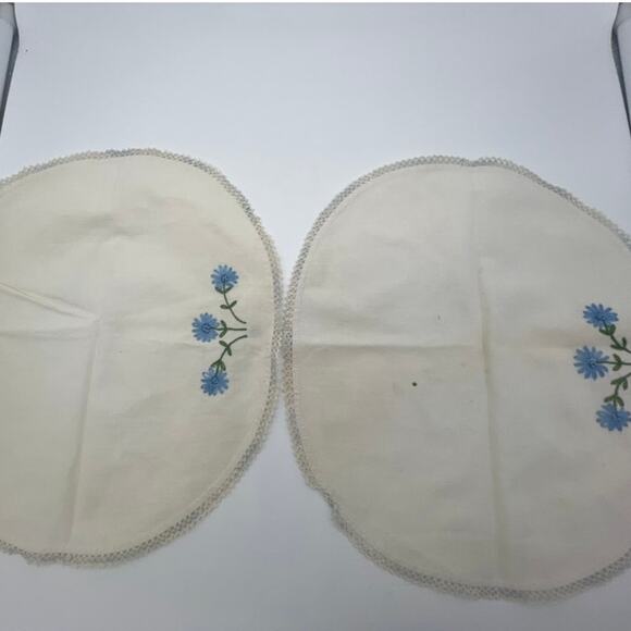 Vintage Set of 4 Ivory Ladies Handkerchiefs With Blue Embroidery Flower Crochet - Picture 7 of 11